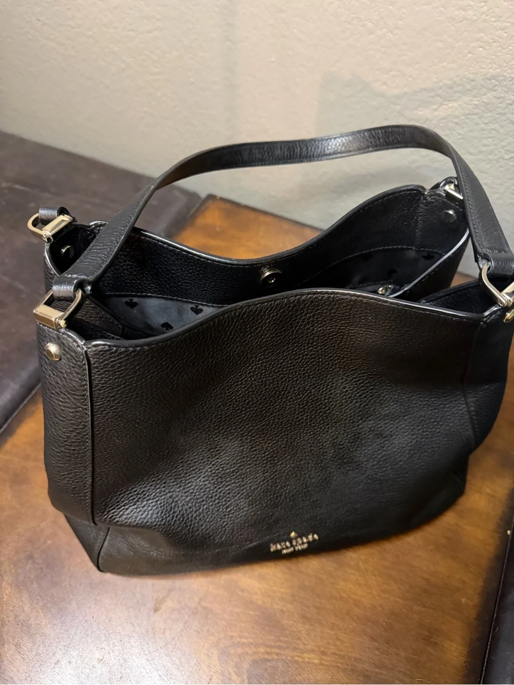 kate spade Black Pebbled Leather Shoulder Tote with Wallet and Card Pouch